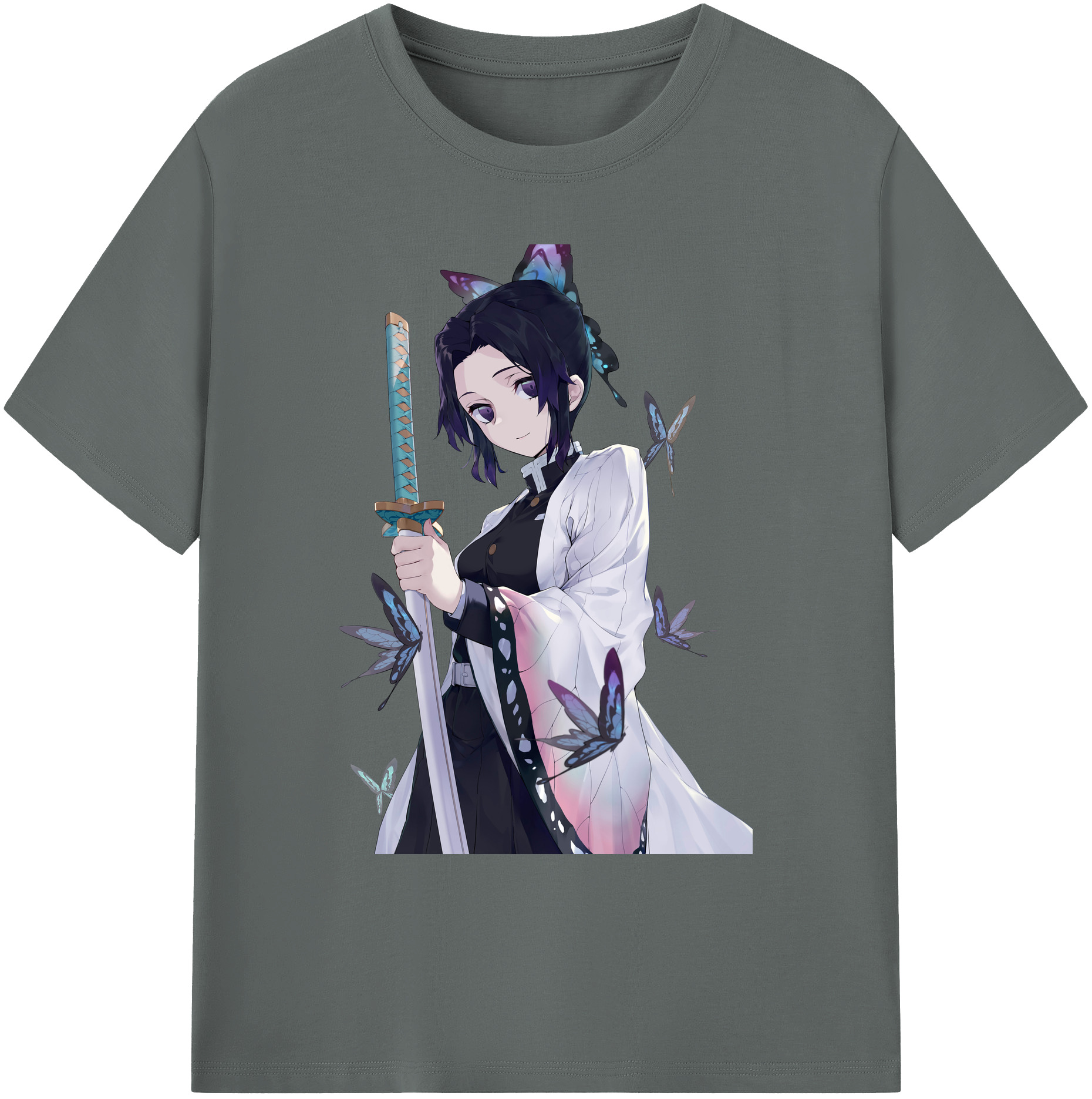 （画像用） 鬼滅の刃（きめつのやいば）蟲柱-胡蝶 しのぶ／こちょう しのぶ Kochou Shinobu 綿100％ メンズ半袖Tシャツ｜肌触りやわらか＆通気性